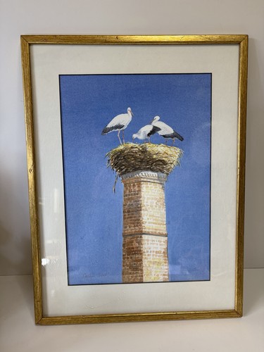 Vintage stork birds chimney - vintage, on