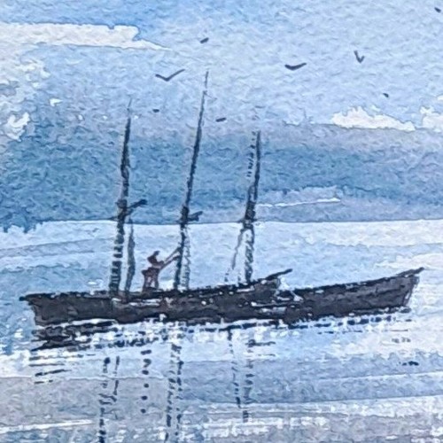 Signed watercolour seascape - signed,