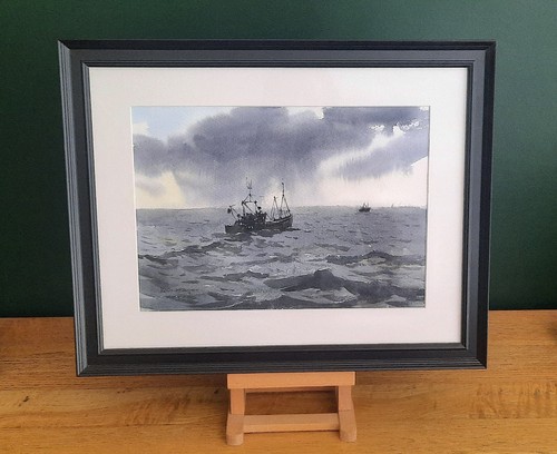 Cloudy seascape watercolour - cloudy,