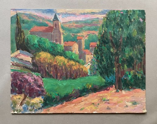 Village view oil on - village,