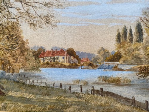 Water colour house near - colour, weir