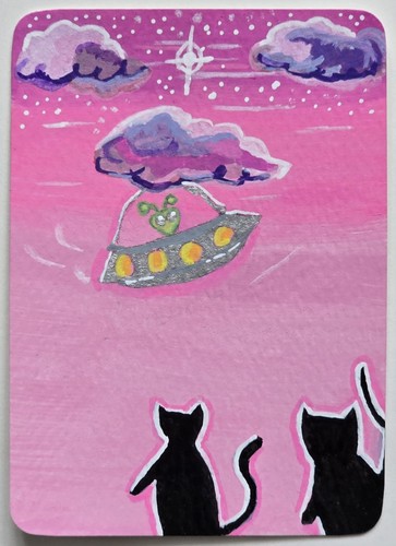 Ufo alien visitor cat - alien, aceo