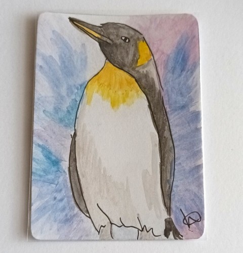 Aceo original signed penguins - signed,