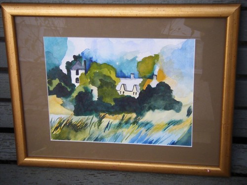Vtg painting house trees - painting,