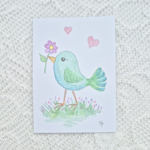 Original aceo love bird - aceo, "love