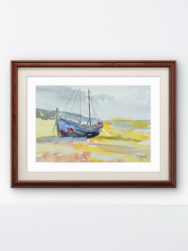 12x8 blue boat beach - boat, coastal