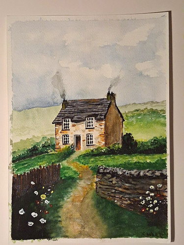 Rustic cottage watercolour - rustic,